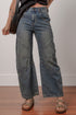 High Rise Exposed Seam Wide Leg Denim Jeans